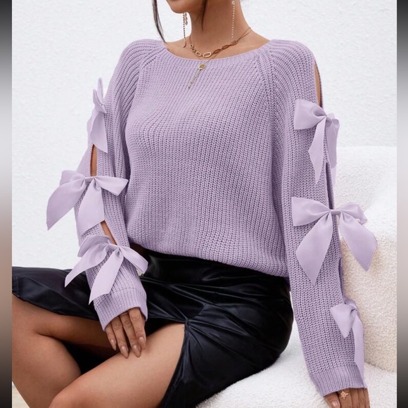 Classic Bow Cut Out Long Sleeve Sweater Top Holiday Christmas  Black - Picture 16 of 16